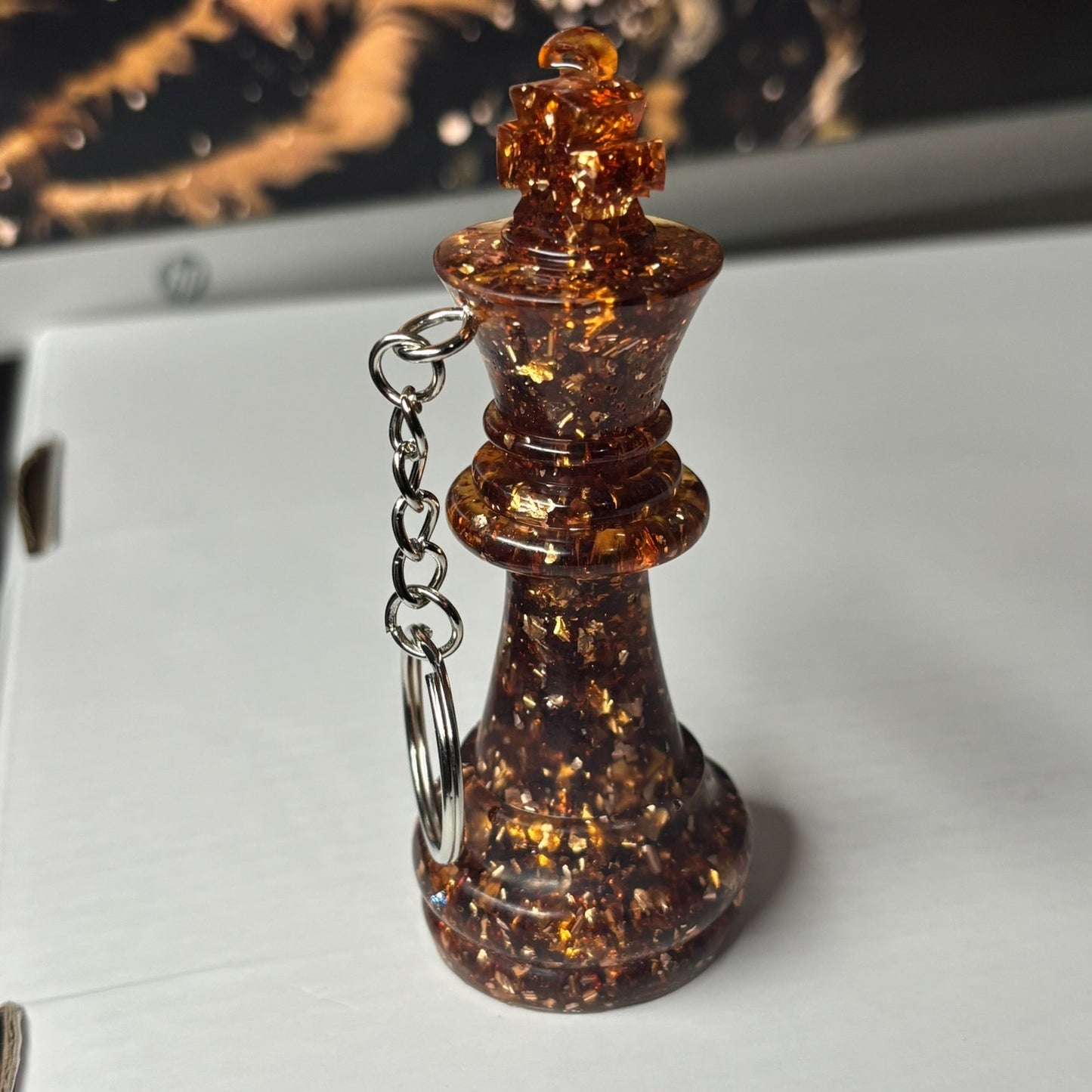 Amber Crystal King - Handmade Resin Keychain - Large Edition