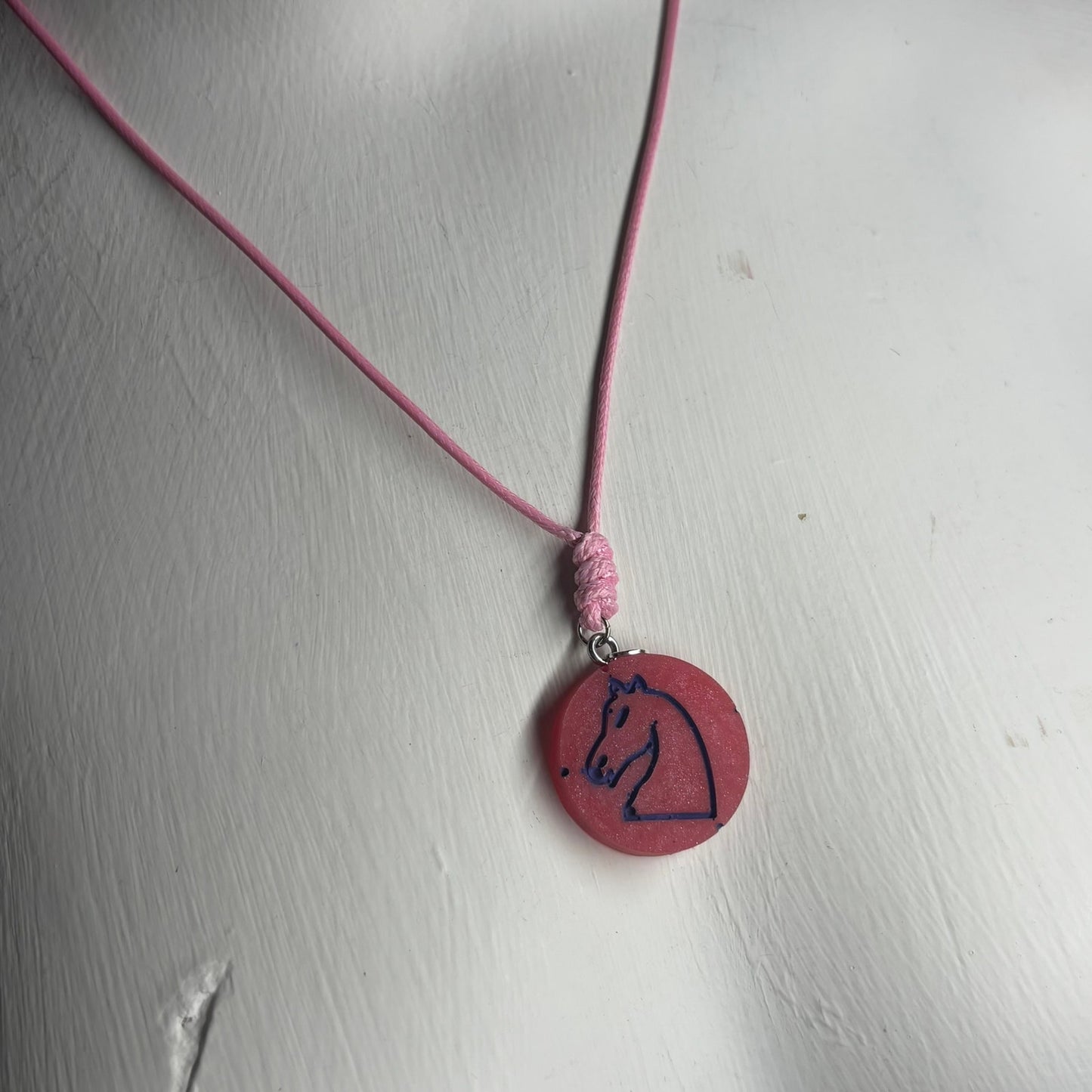 Red & Pink Knight - Handmade Resin Chess Necklace