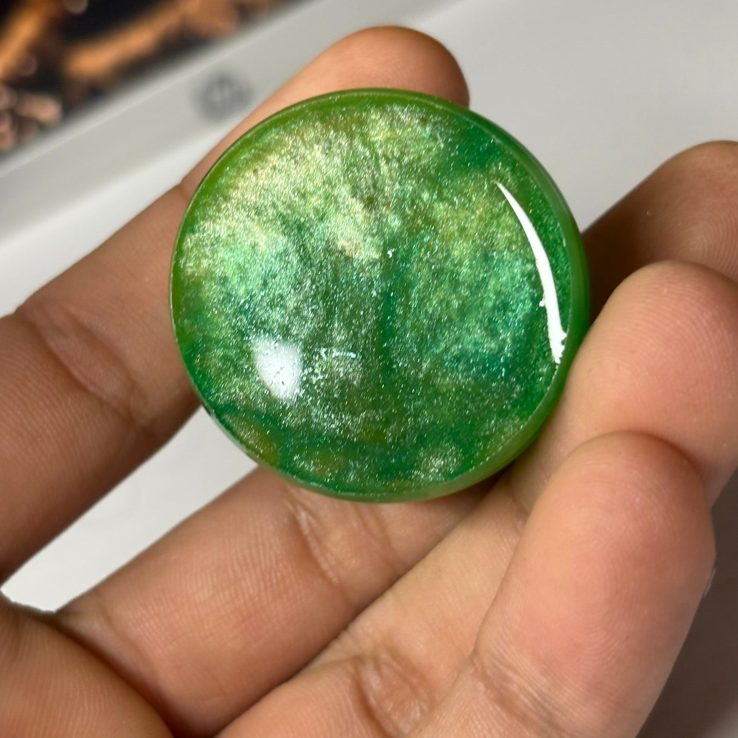 Lime Green Bishop Swirl - Handmade Resin Keychain - Large Edition