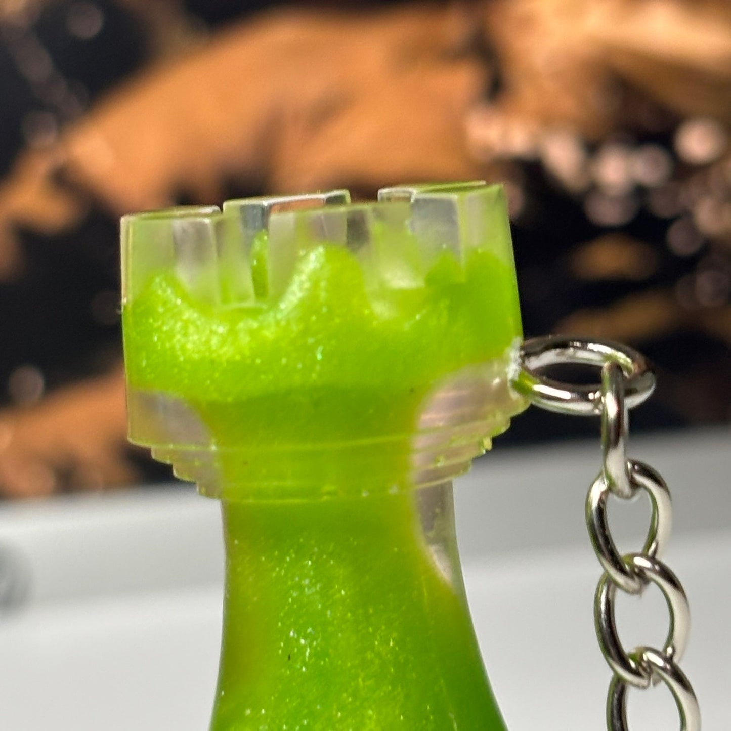 Lime Green Rook - Handmade Resin Keychain - Large Edition
