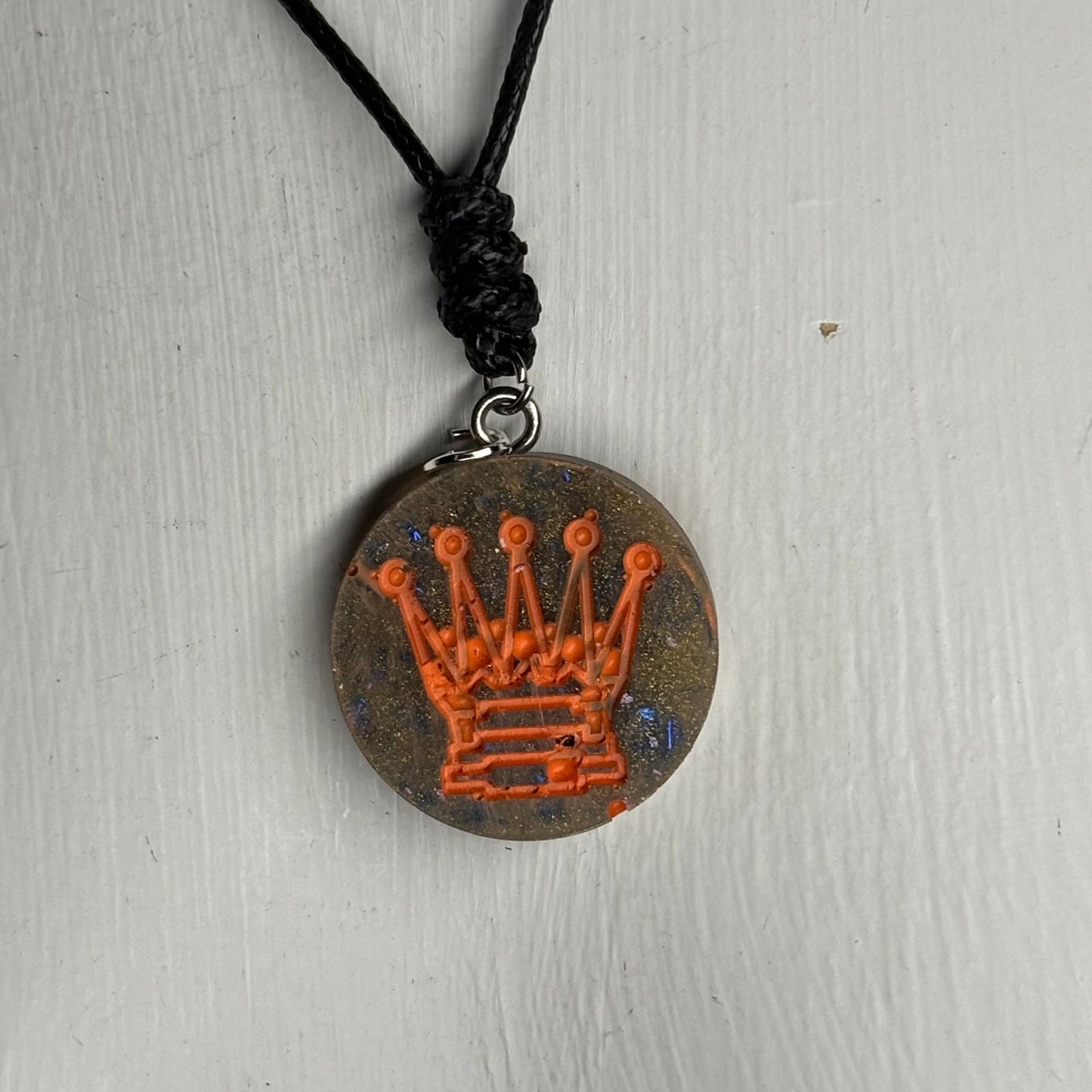 Orange Print Queen - Handmade Resin Chess Necklace