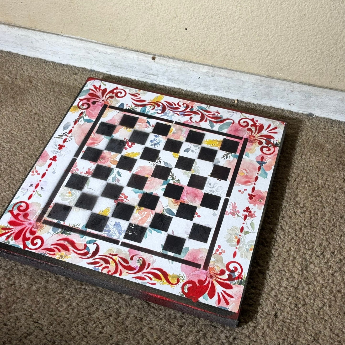 Rose Red Flowers - Scrapbook Chess Board