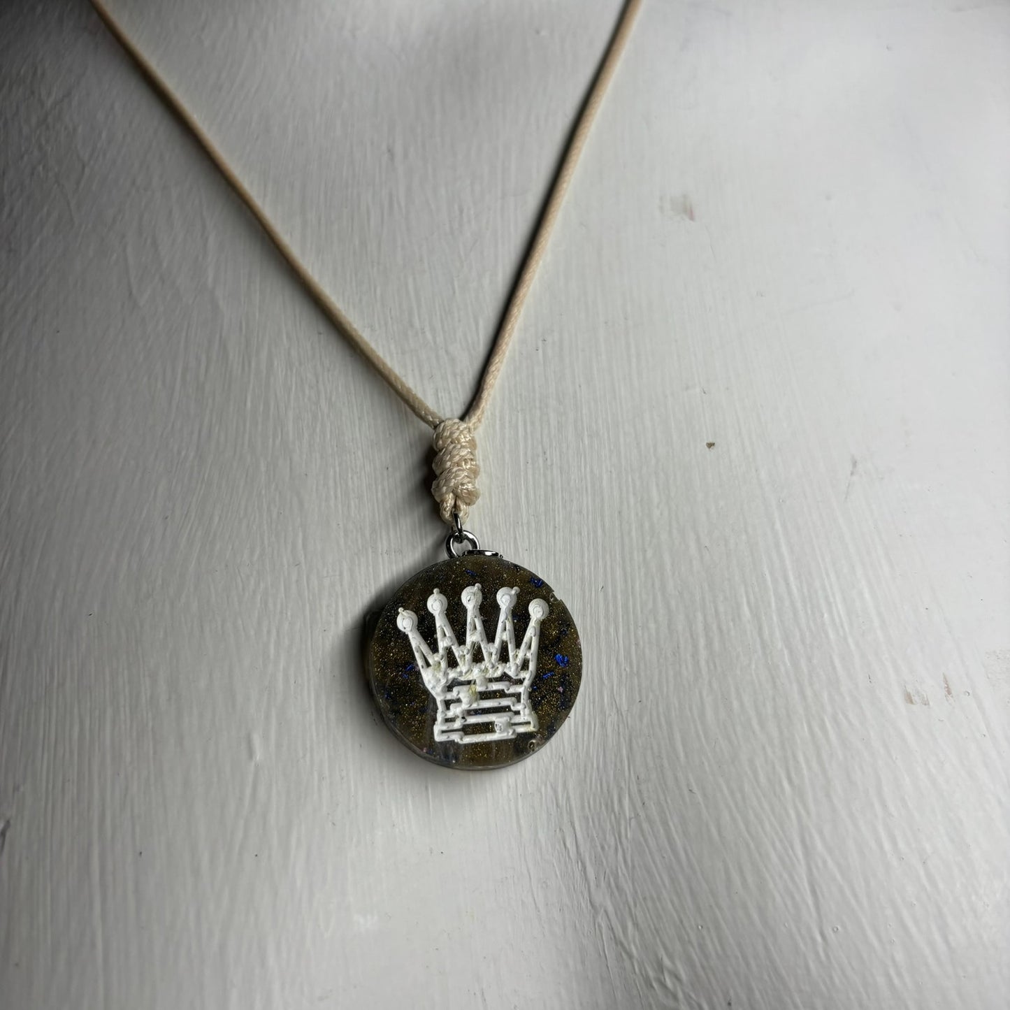 Dark Green Queen - Handmade Resin Chess Necklace