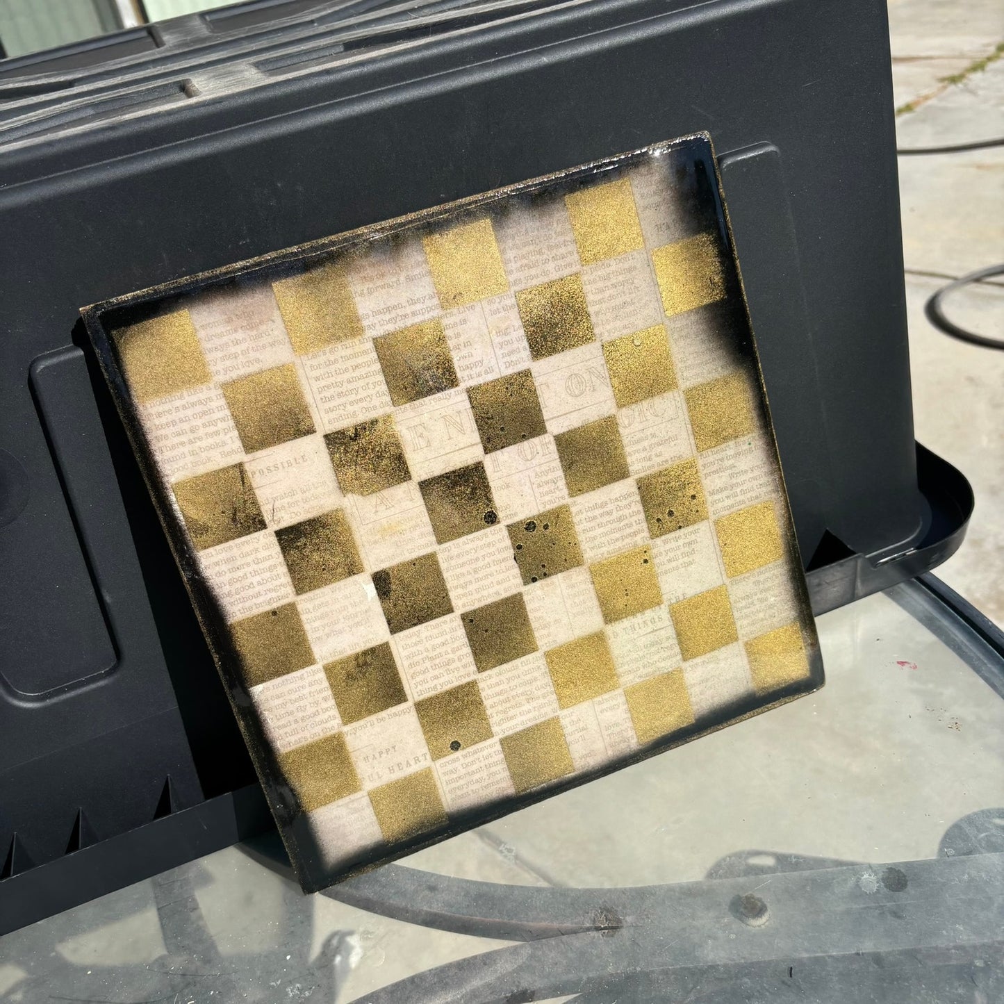 Golden Vintage Words - Resin Coated Chess Board
