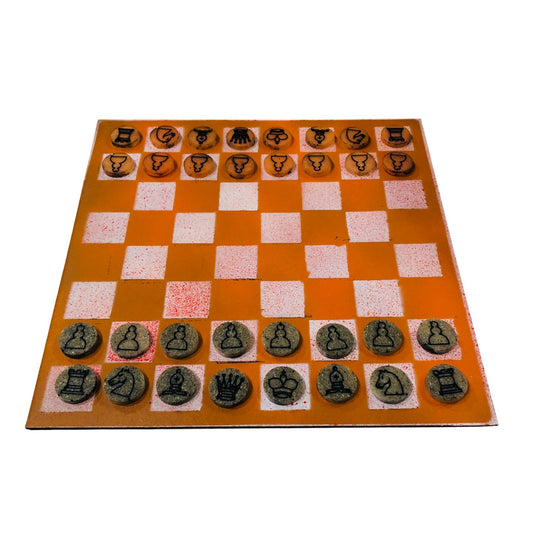 Orange & White - Painted Chess Set