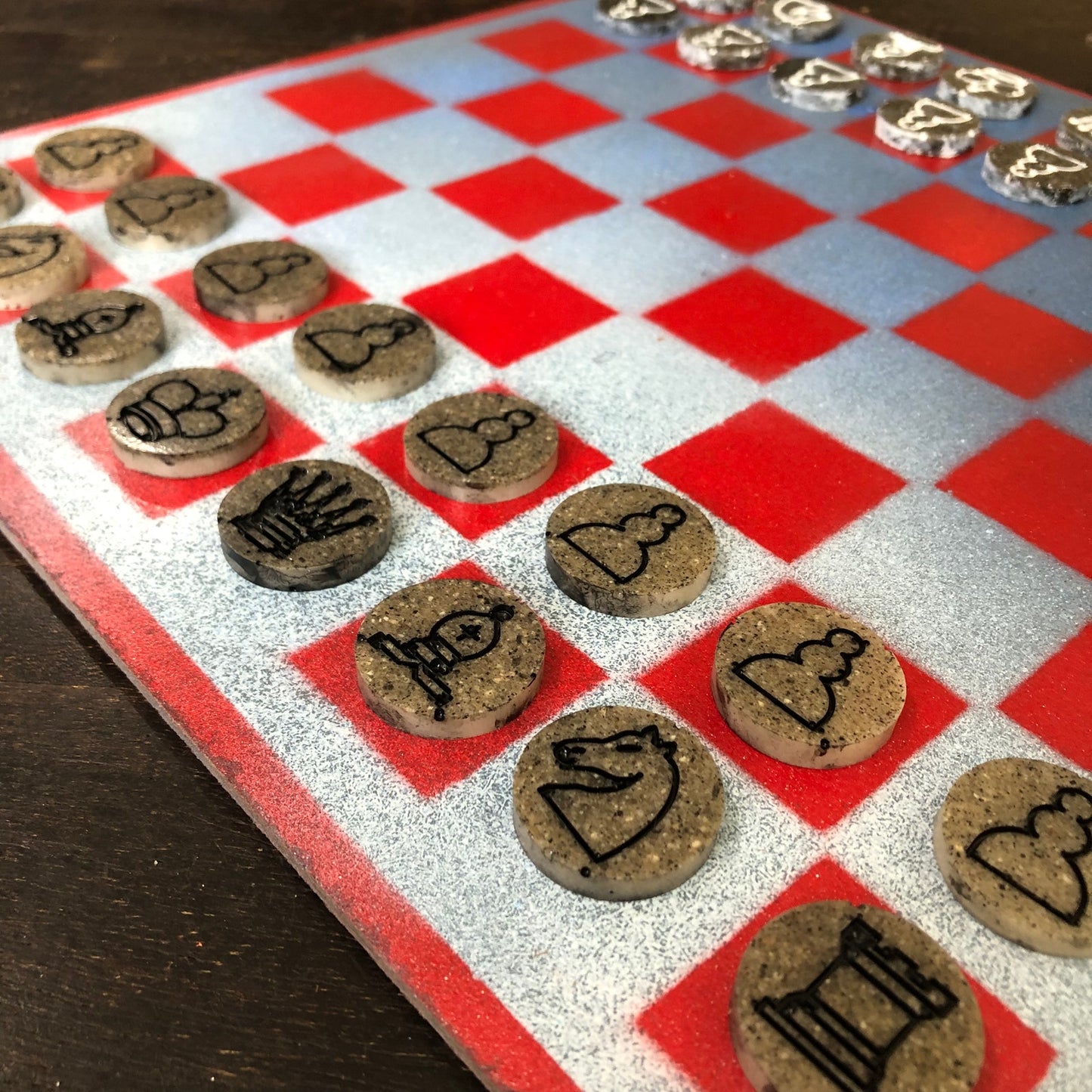 Red & Blue Haze - Painted Chess Set