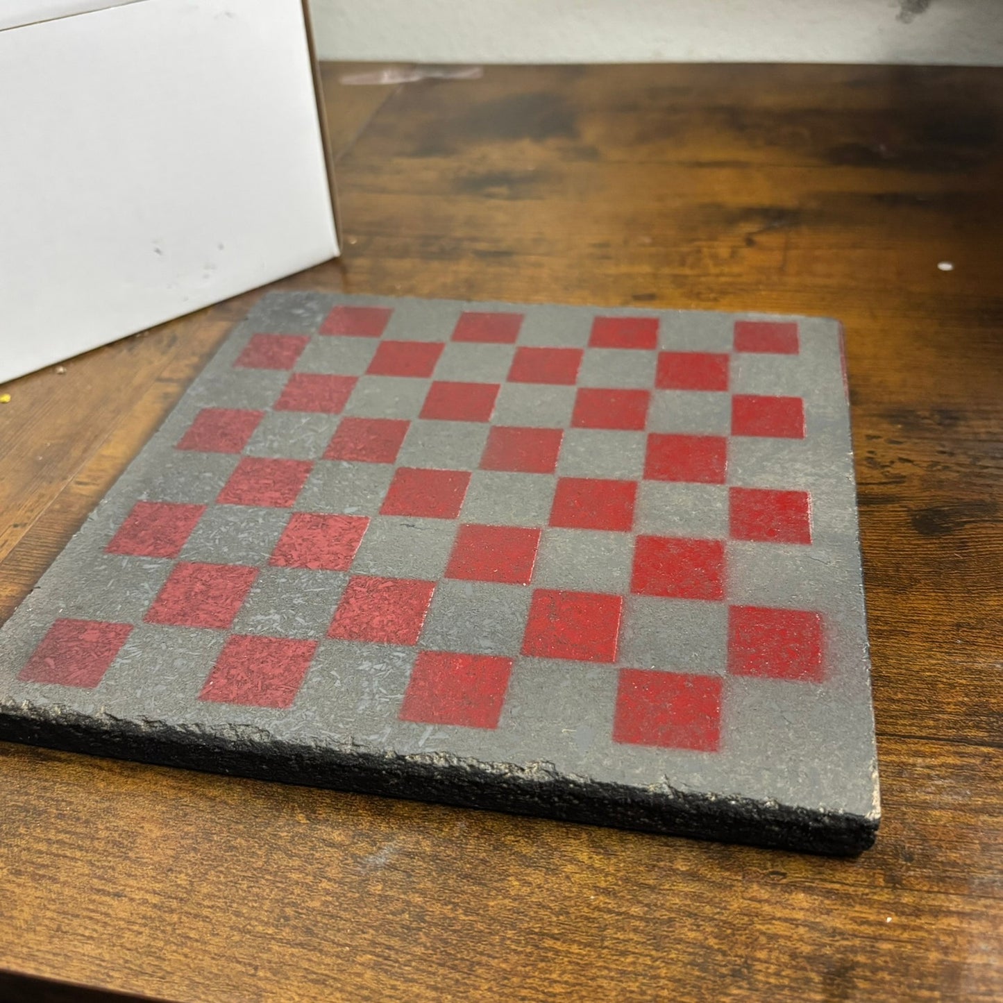 Gray & Red - Painted Double Sided Chess Board