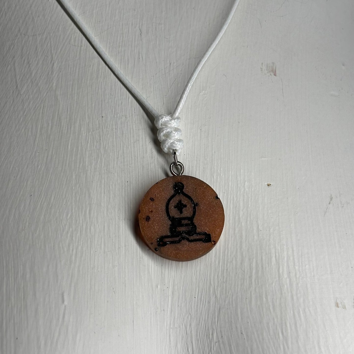 Dark Orange Bishop - Handmade Resin Chess Necklace