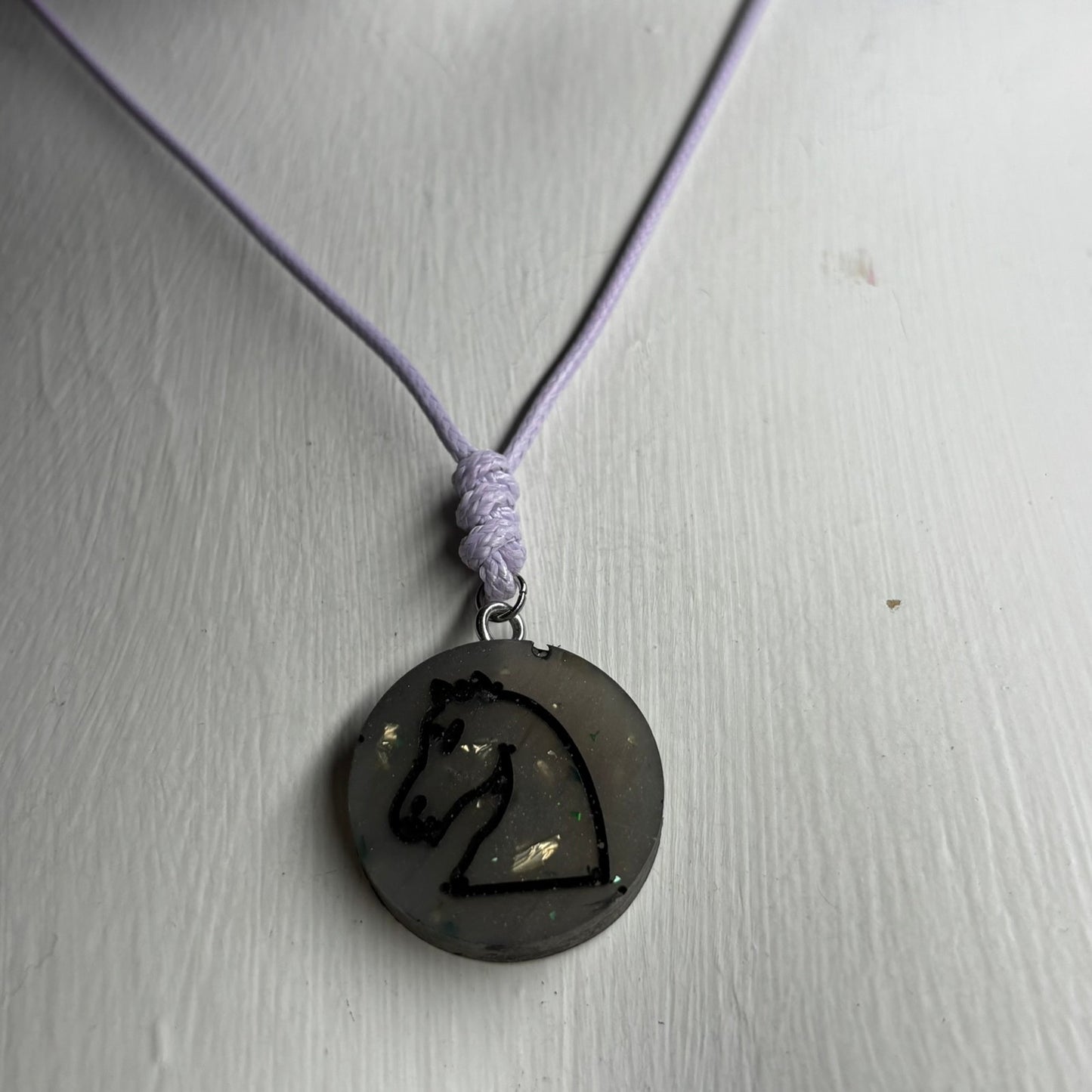 Dark Silver Knight - Handmade Resin Chess Necklace