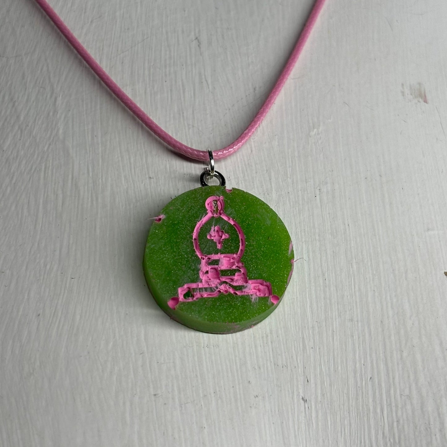 Green & Pink Bishop - Handmade Resin Chess Necklace