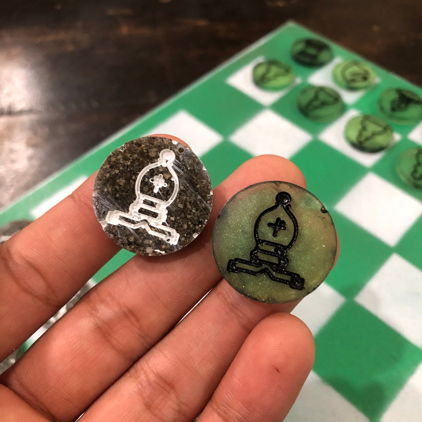 Green & White - Painted Chess Set