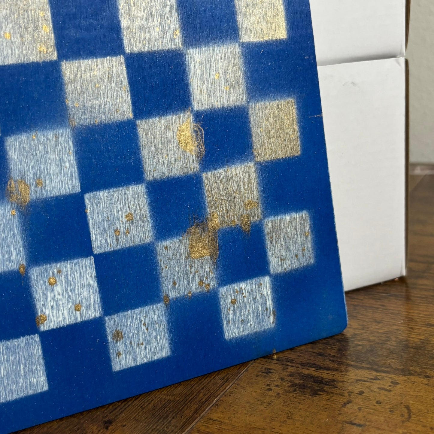Golden Blue & White - Painted Thin Wooden Chess Board