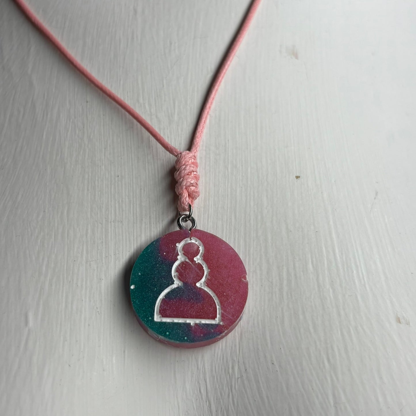 Pink Blue Mixed Pawn - Handmade Resin Chess Necklace