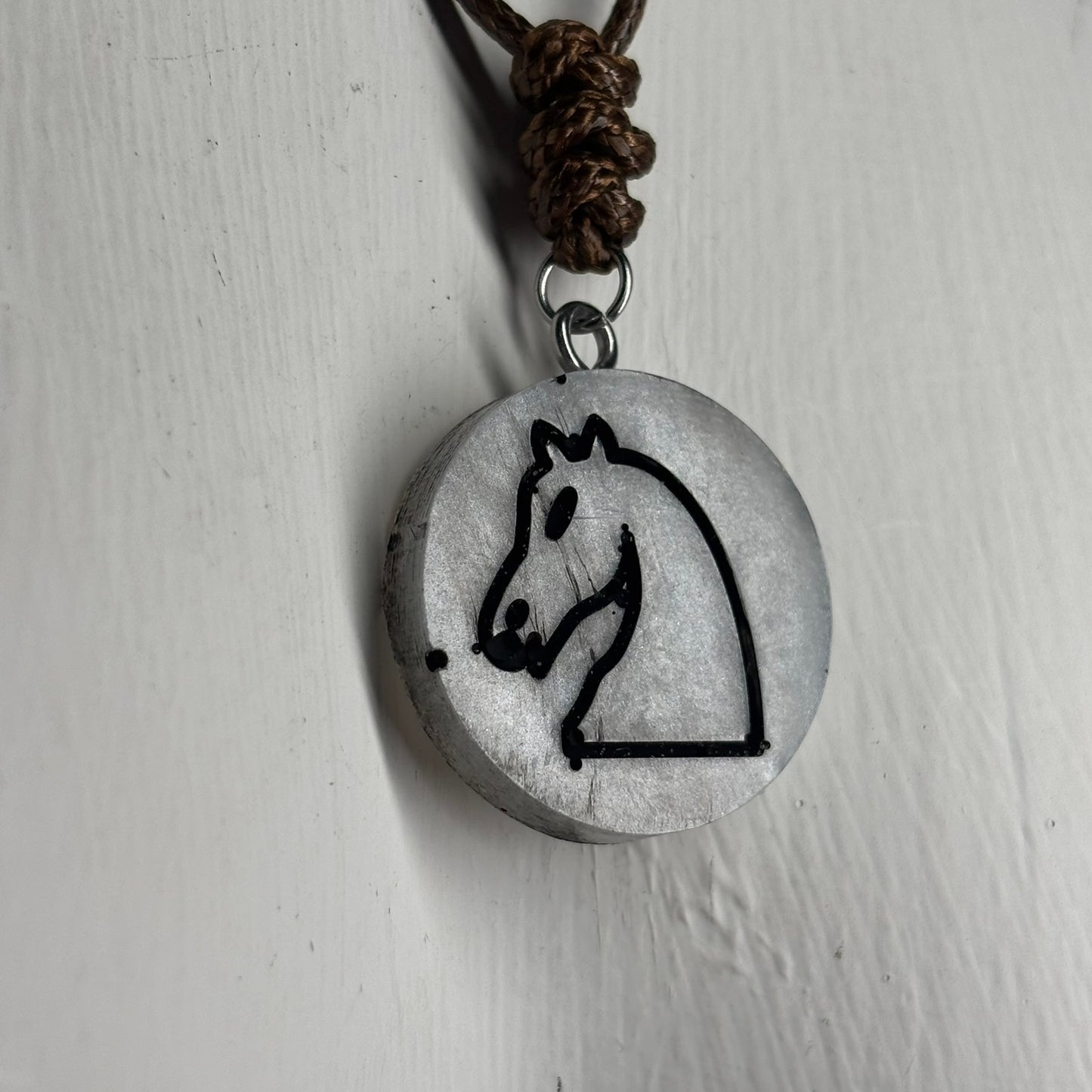 Silver Knight - Handmade Resin Chess Necklace