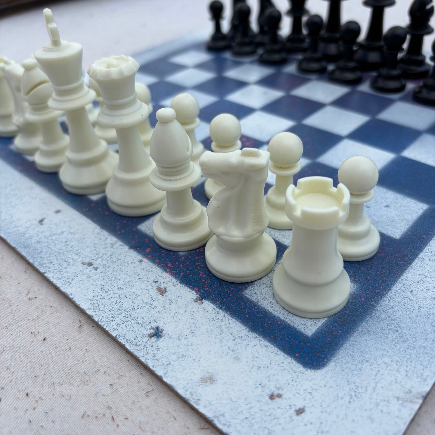 Blue & White - Painted Chess Set