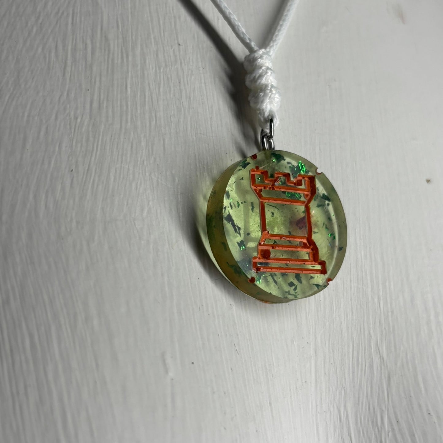 Green Orange Rook - Handmade Resin Chess Necklace