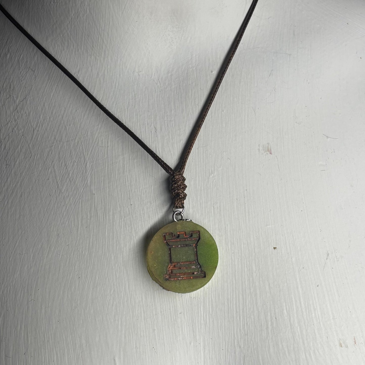 Classic Green Rook - Handmade Resin Chess Necklace