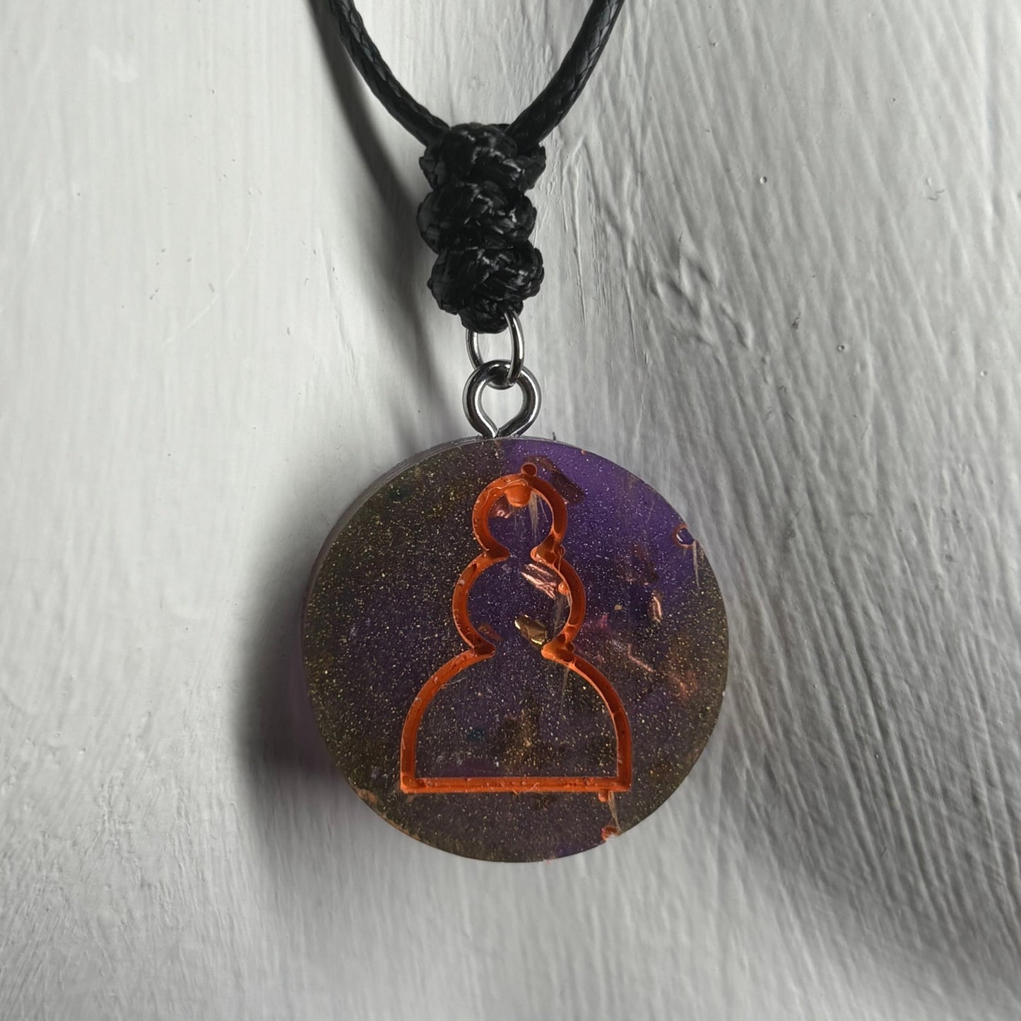 Purple/Orange Pawn - Handmade Resin Chess Necklace