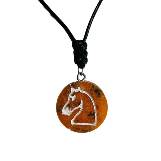 Orange Tiger Knight - Handmade Resin Chess Necklace