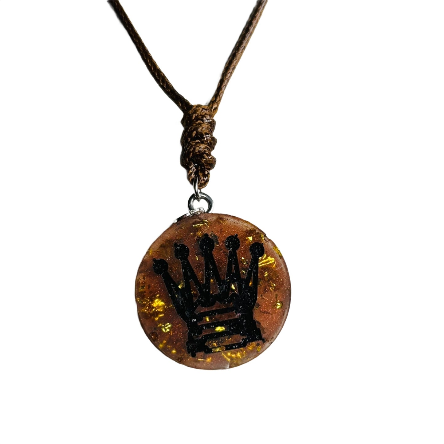 Dark Amber Queen - Handmade Resin Chess Necklace