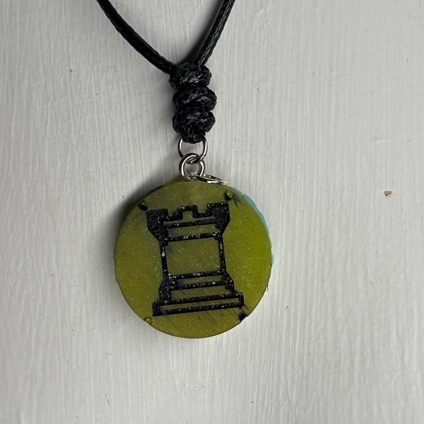 Dark Green Rook - Handmade Resin Chess Necklace
