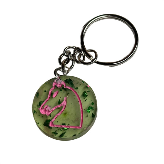 Lime Green Pink Knight - Handmade Resin Keychain