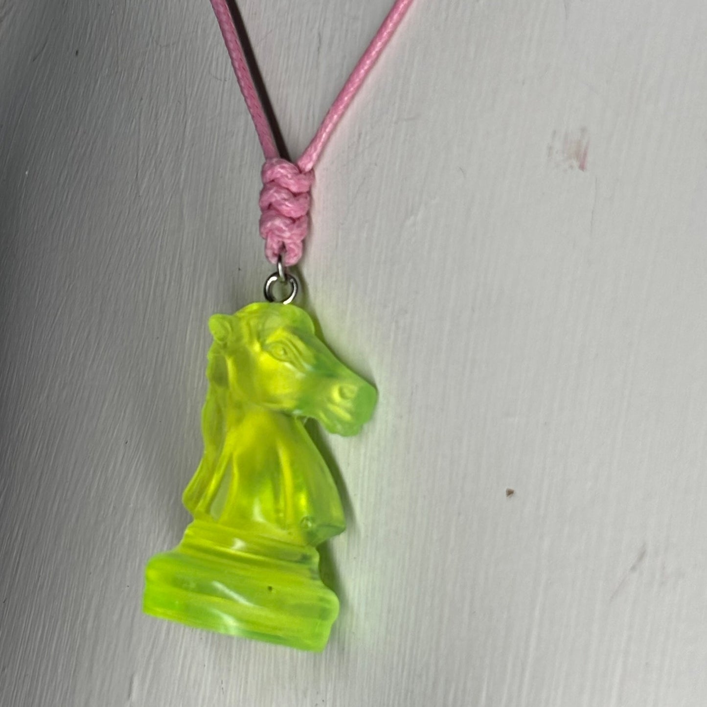 Neon Green Knight - Handmade Resin Chess Necklace