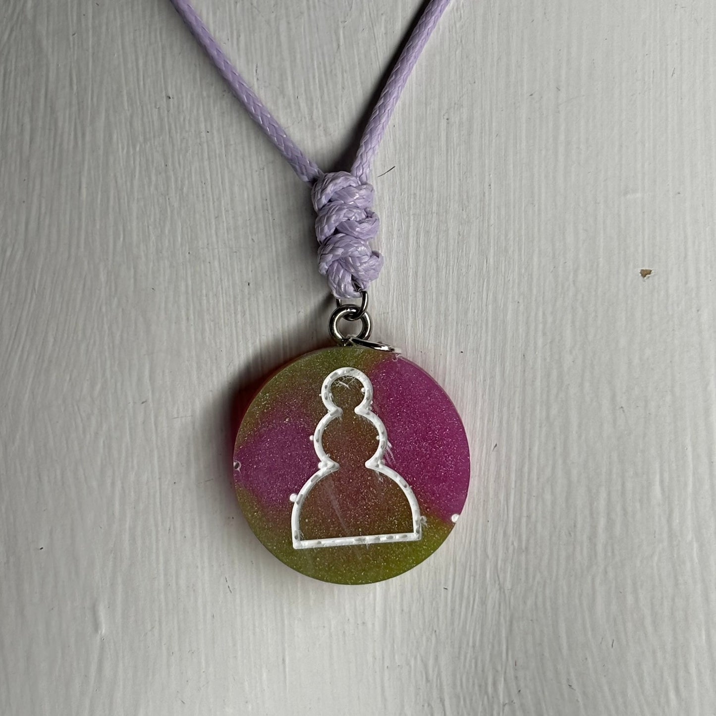 Pink Mesh Pawn - Handmade Resin Chess Necklace