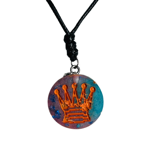 Miami Orange Queen - Handmade Resin Chess Necklace