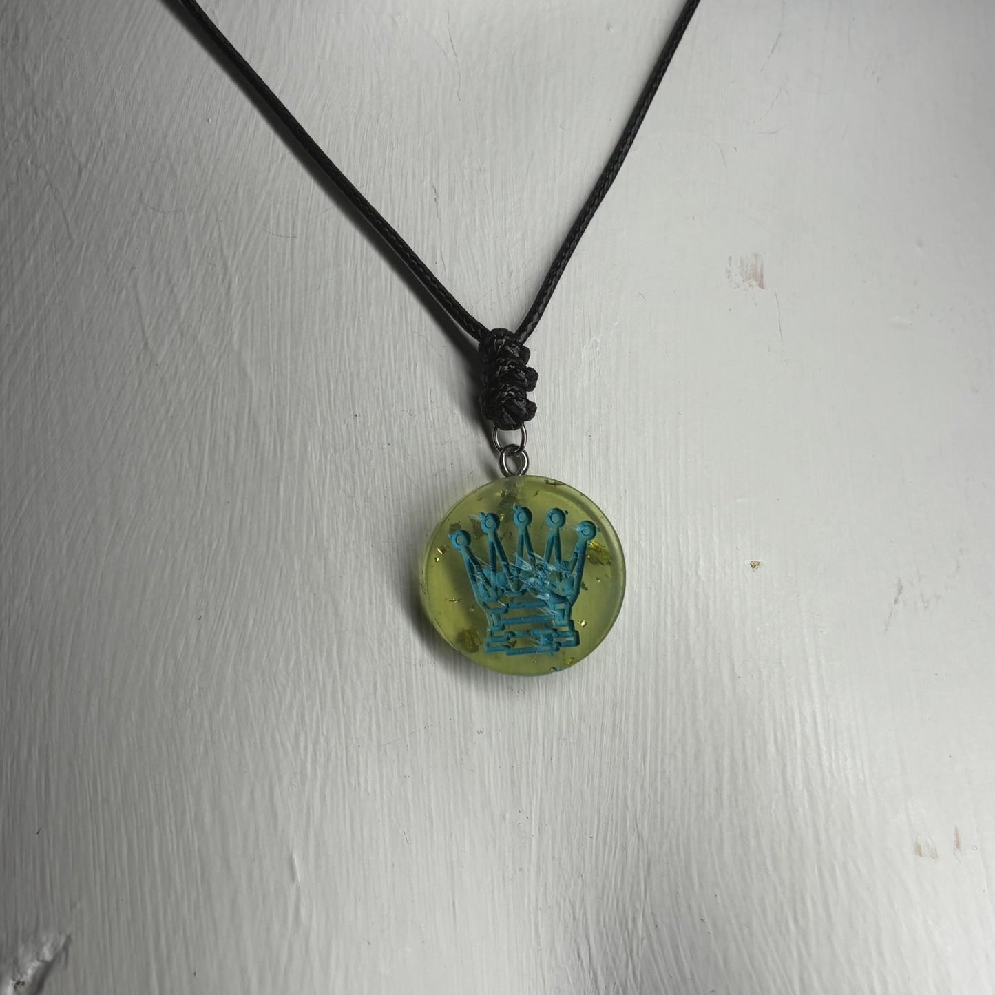 Blue Stamp Queen - Handmade Resin Chess Necklace