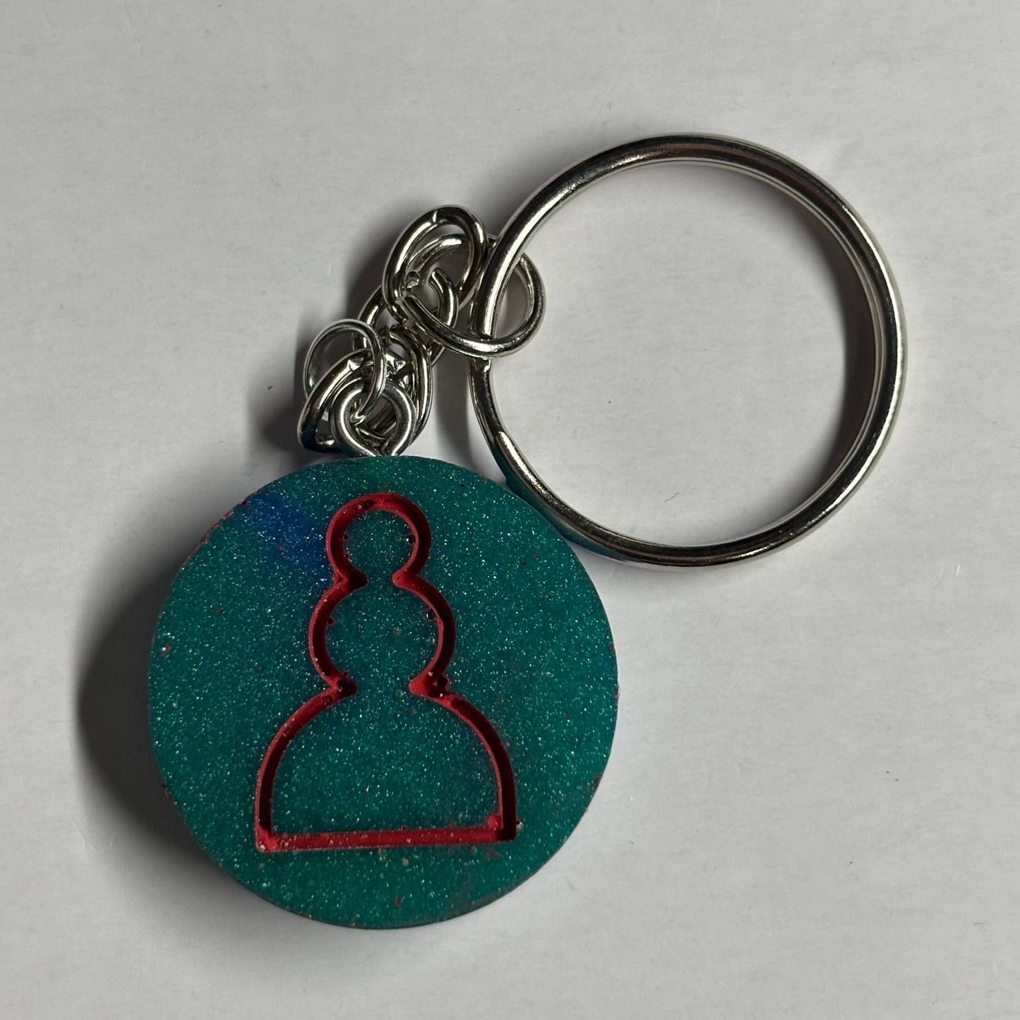 Aqua Green Red Pawn - Handmade Resin Keychain