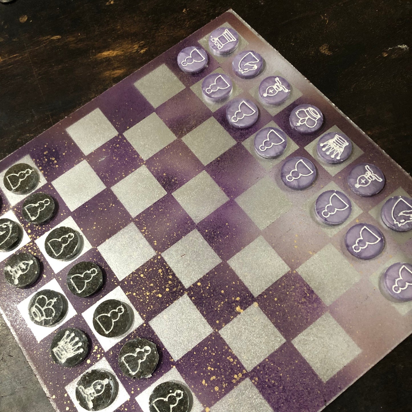 Purple Chrome Space- Painted Chess Set