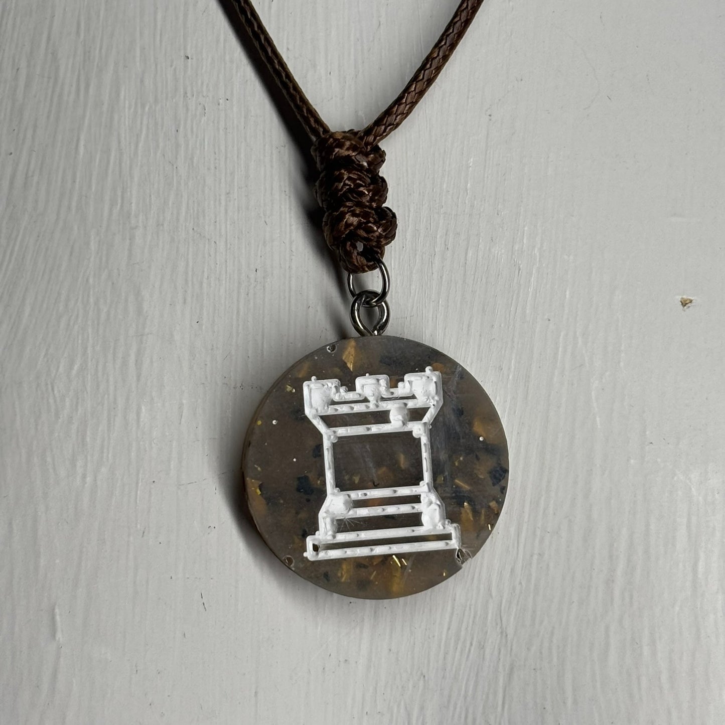 Royal Brown Rook - Handmade Resin Chess Necklace