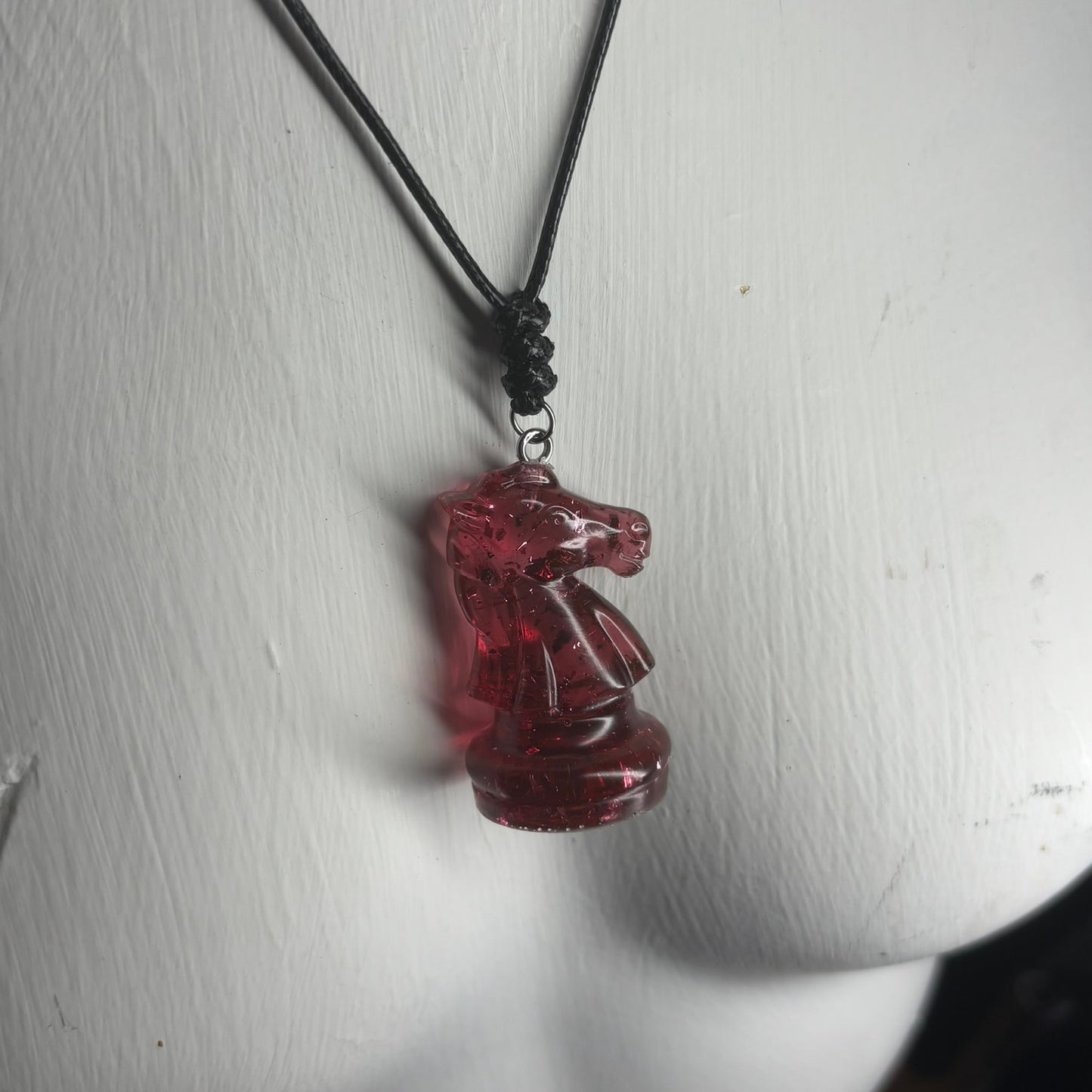 Red Crystal Knight - Handmade Resin Chess Necklace