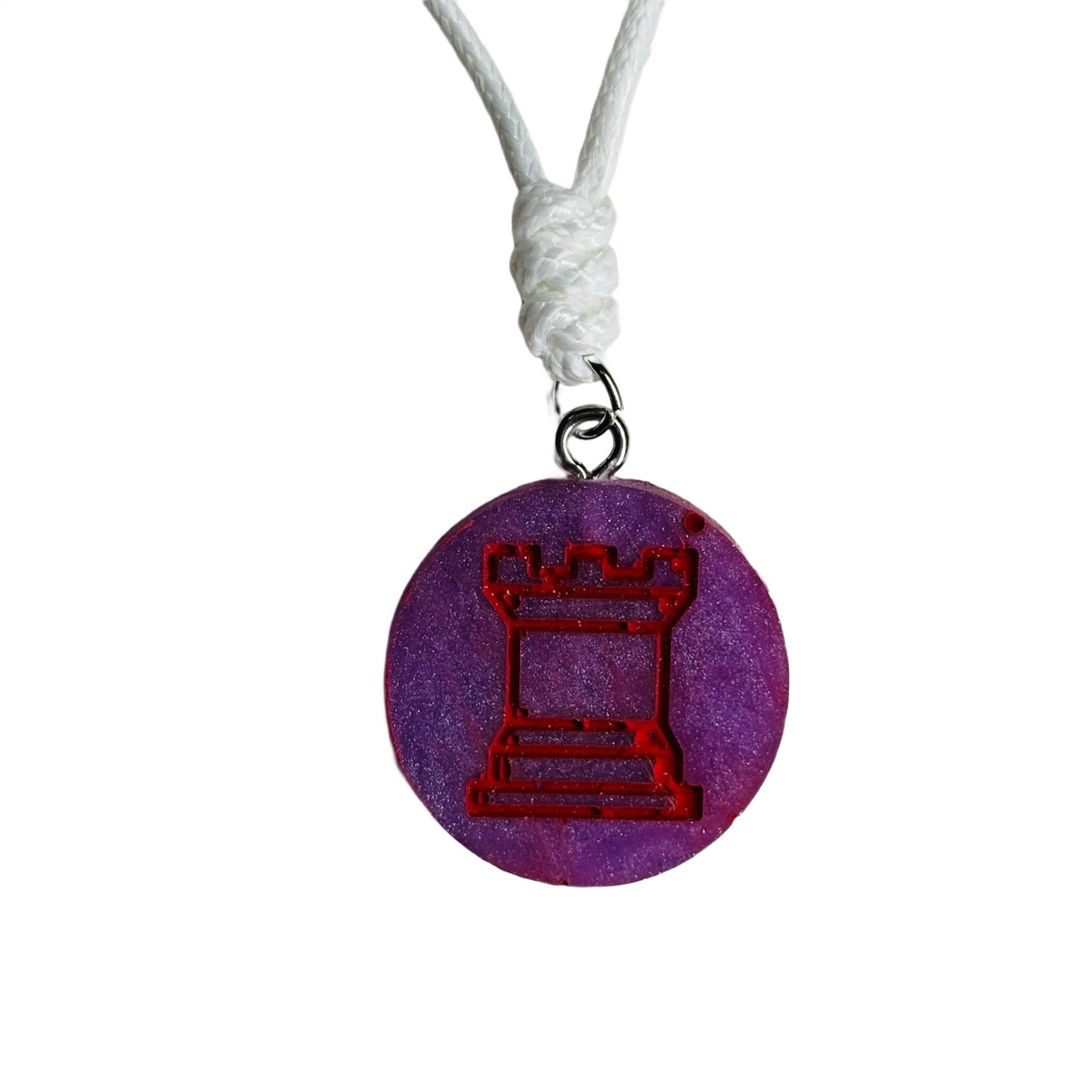 Purple Red Rook - Handmade Resin Chess Necklace