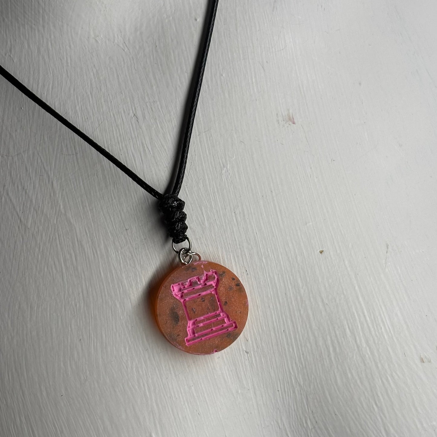 Pink Print Rook - Handmade Resin Chess Necklace