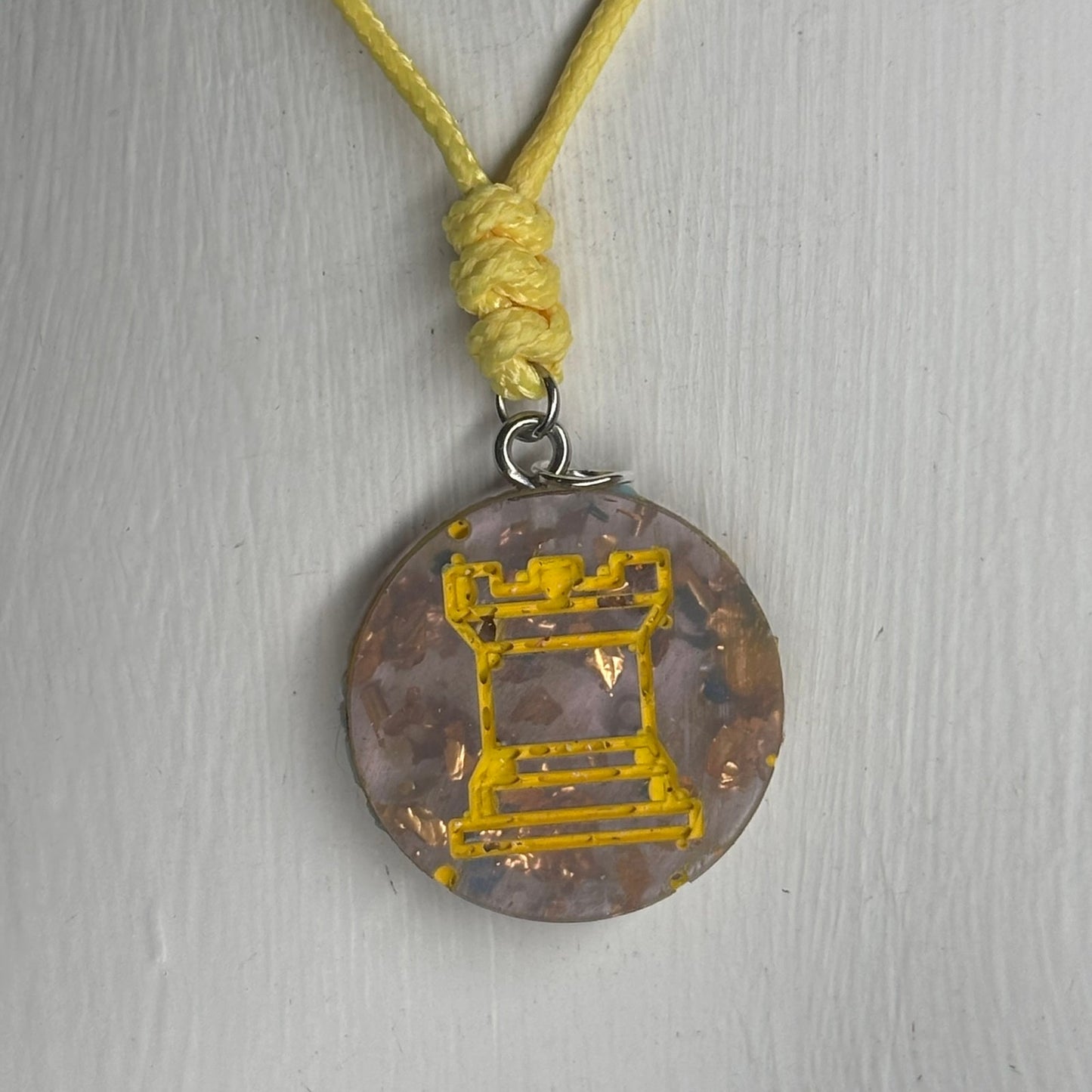 Crystal Yellow Rook - Handmade Resin Chess Necklace
