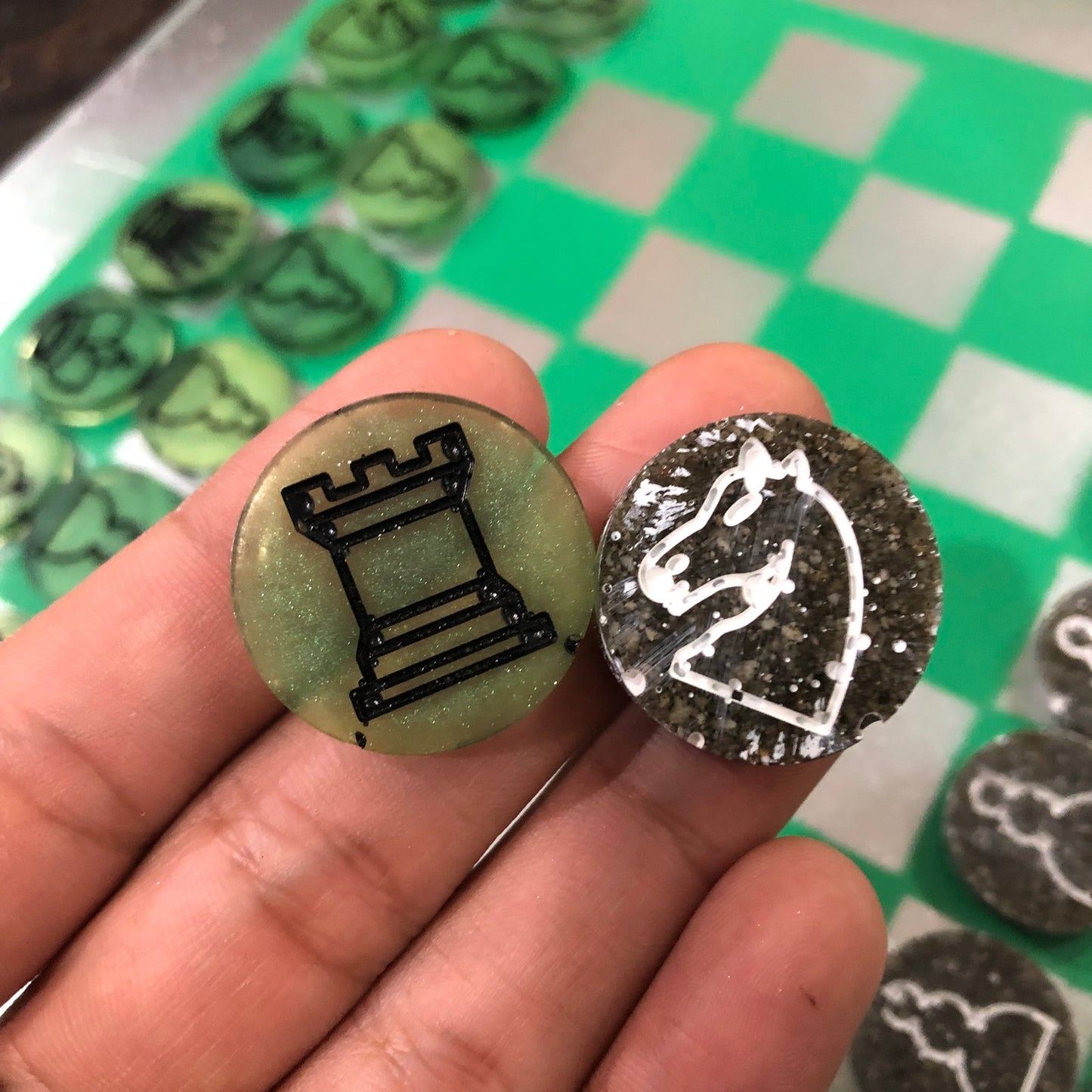 Chrome Green - Painted Chess Set