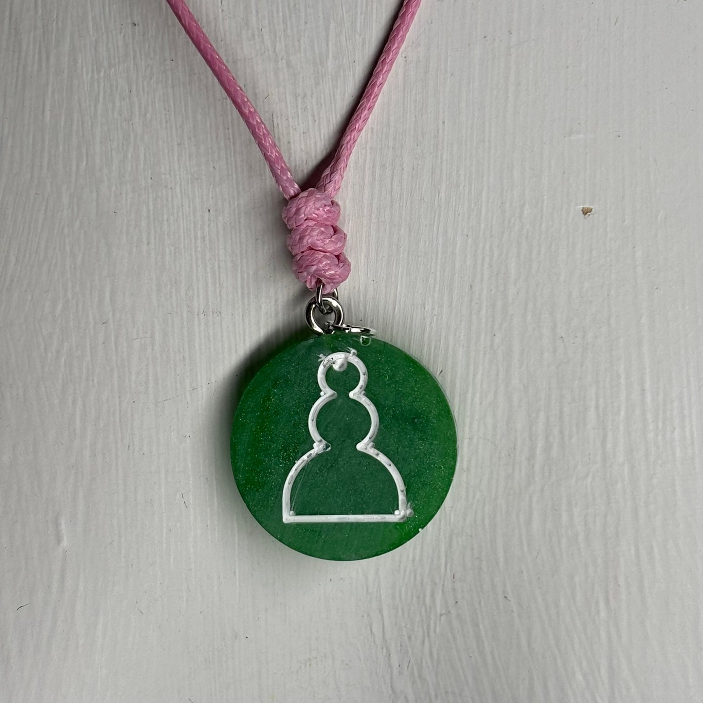 Green/Pink Pawn - Handmade Resin Chess Necklace