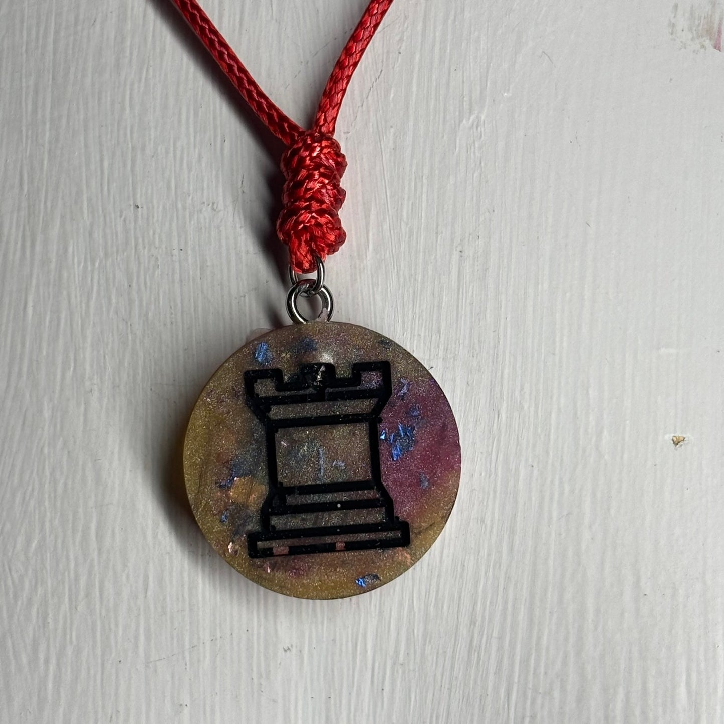 Color Meshed Rook - Handmade Resin Chess Necklace