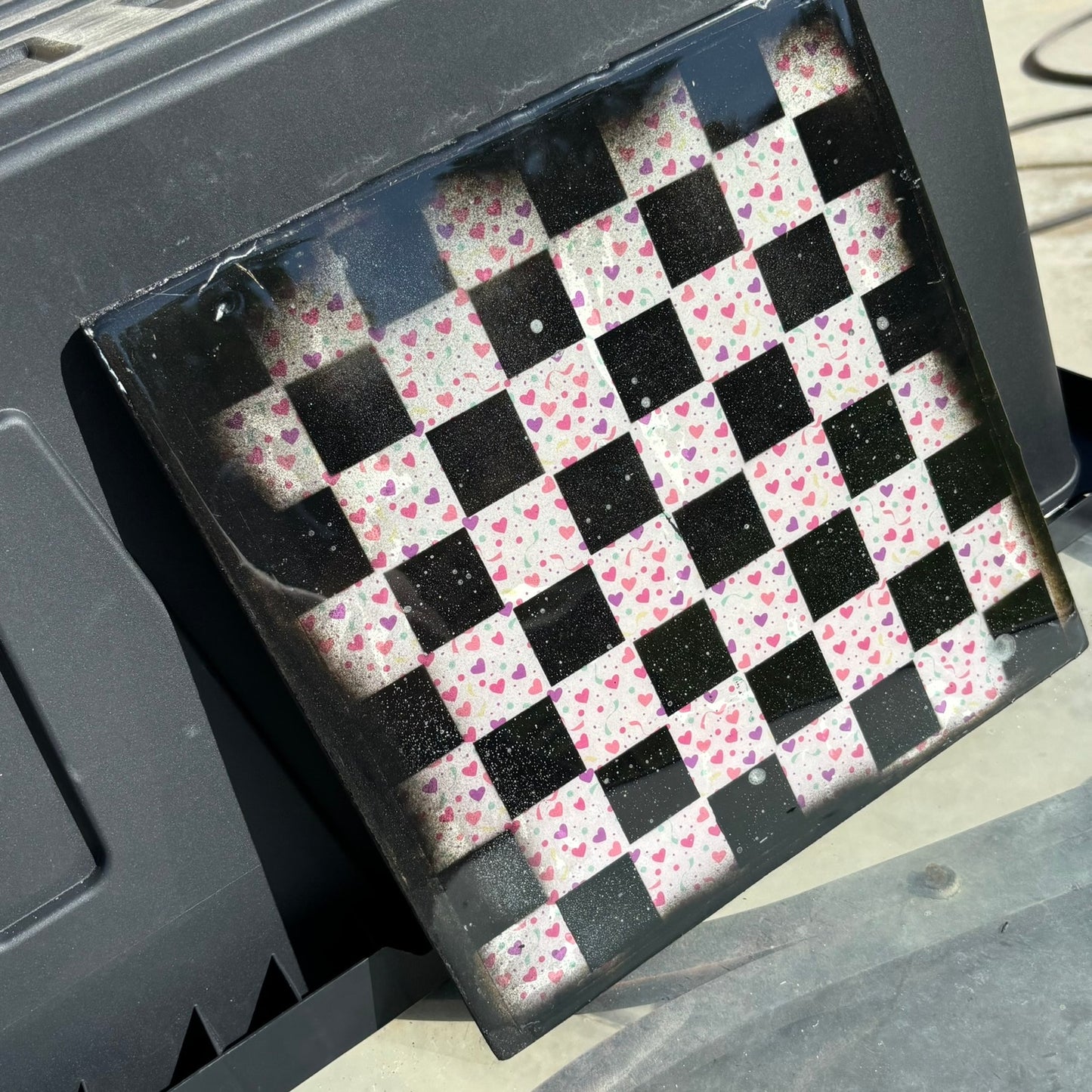Colorful Hearts - Resin Coated Chess Board