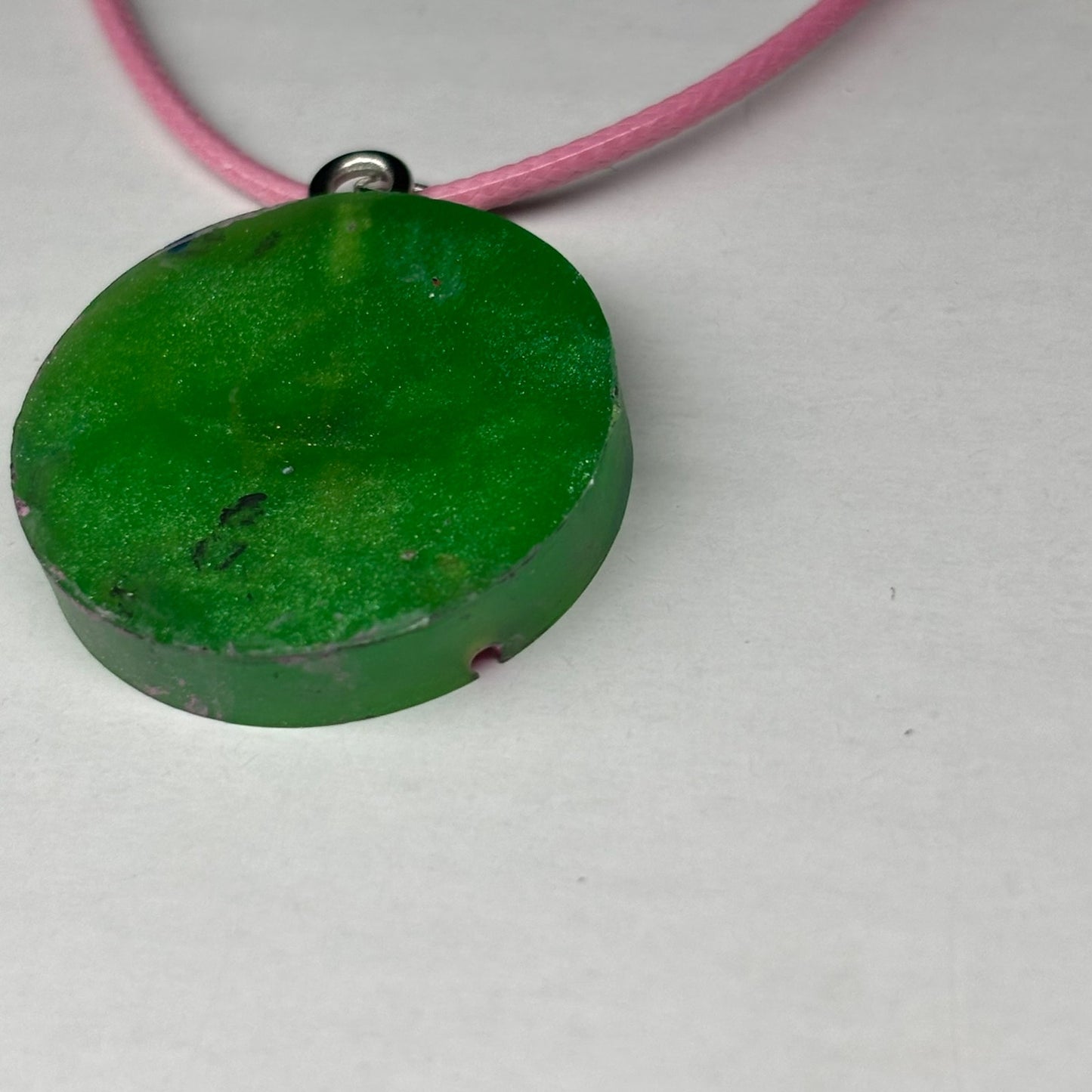 Pink & Green Bishop - Handmade Resin Chess Necklace