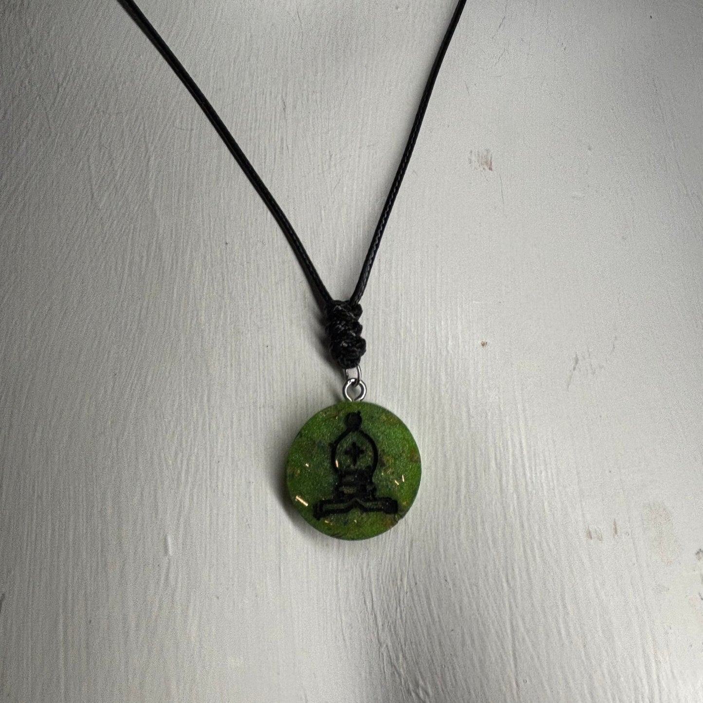 Dark Crystal Green Bishop - Handmade Resin Chess Necklace