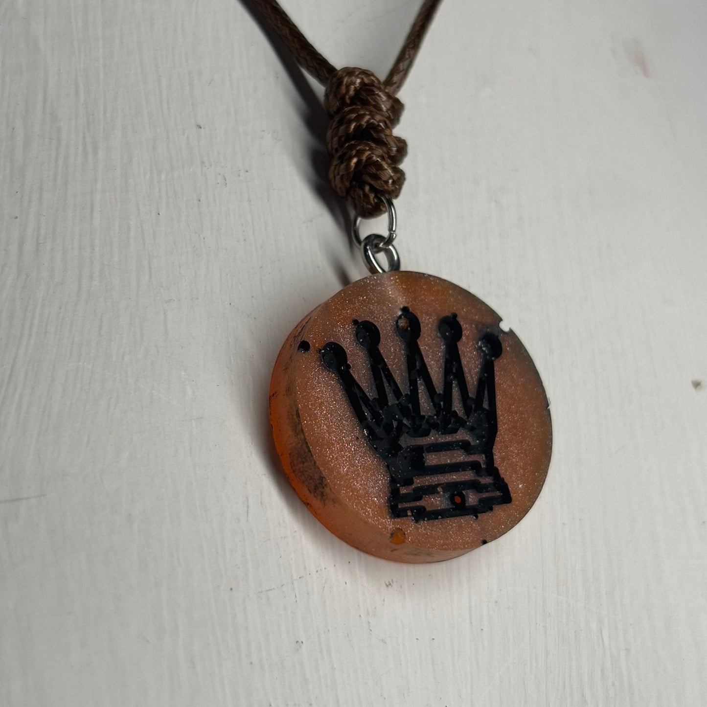 Bronze Queen - Handmade Resin Chess Necklace
