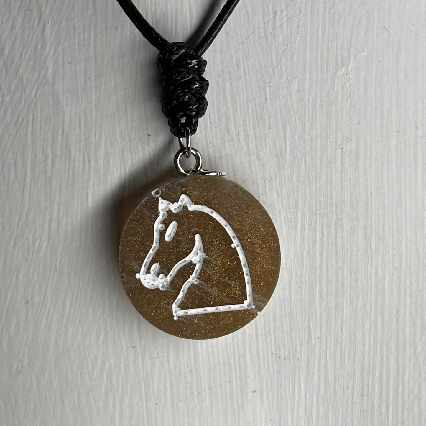 Bronze Yellow Knight - Handmade Resin Chess Necklace