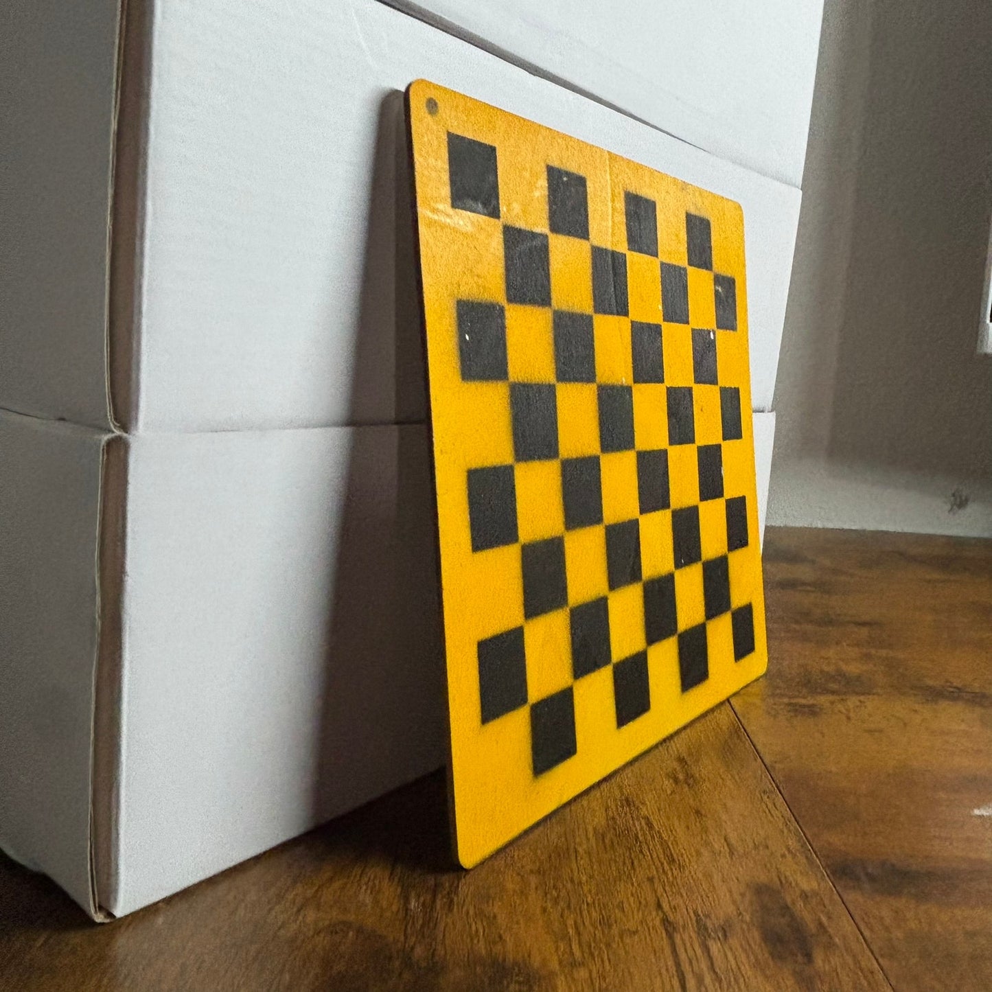 Yellow & Black - Painted Thin Wooden Chess Board