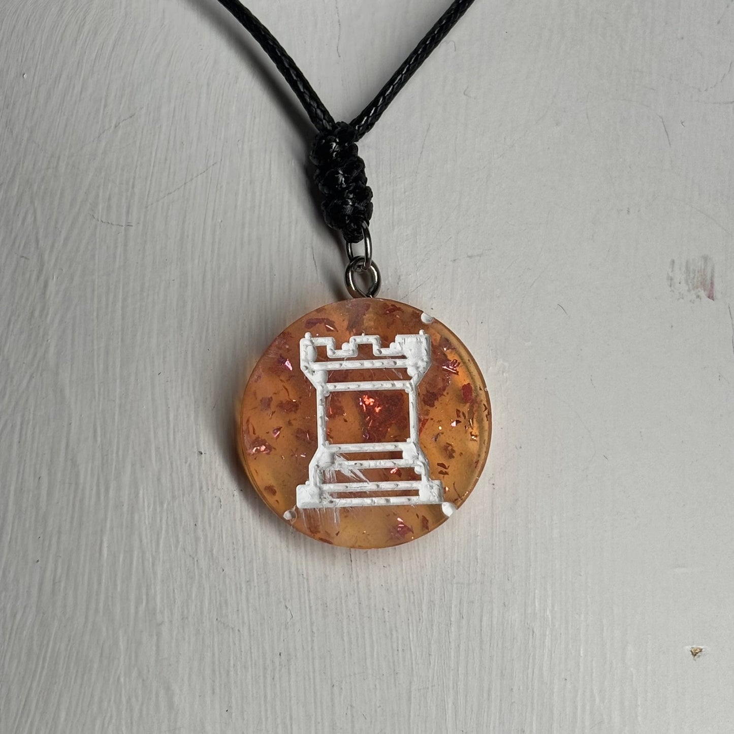 Fire Orange Rook - Handmade Resin Chess Necklace