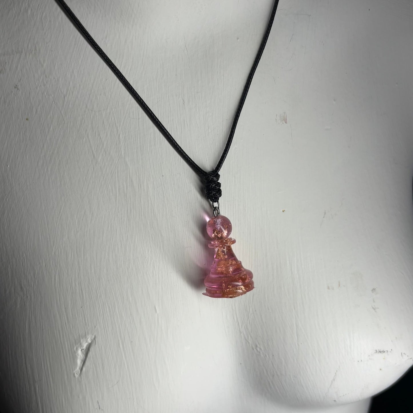Pink Crystal Pawn - Handmade Resin Chess Necklace