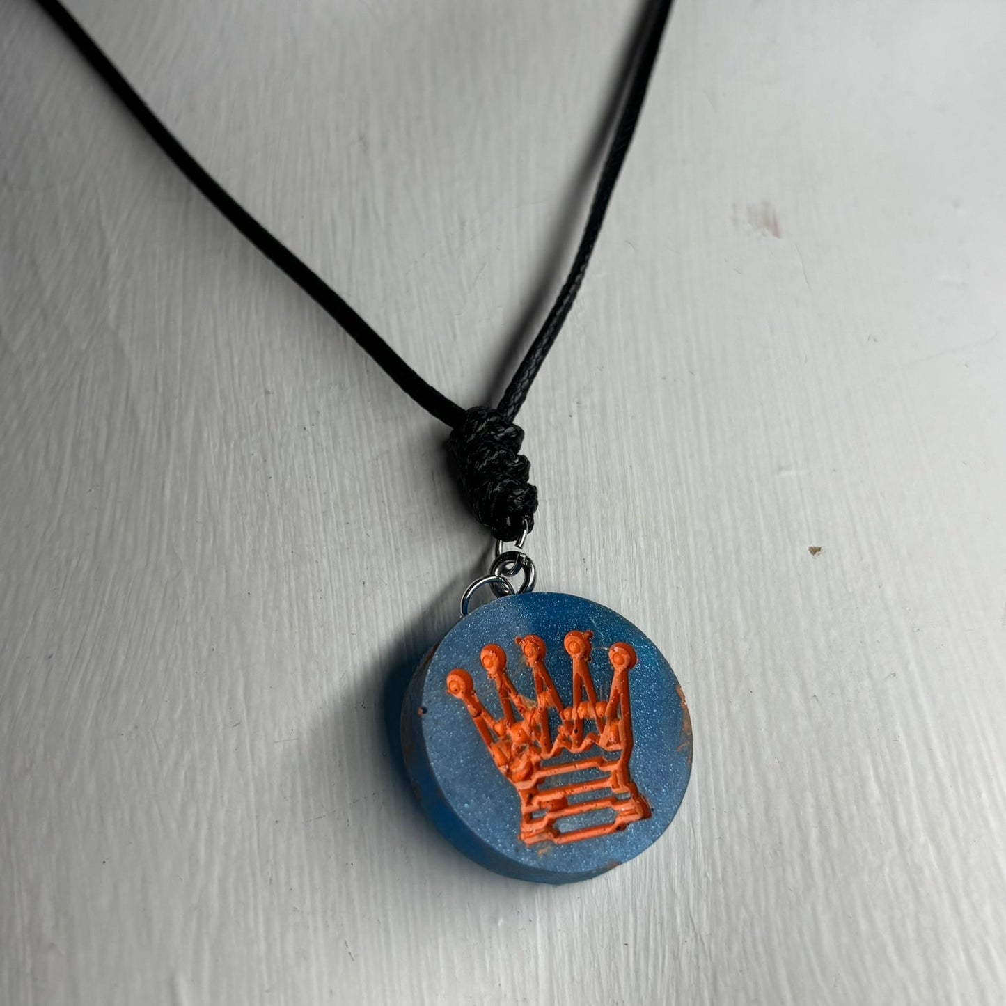Blue & Orange Queen - Handmade Resin Chess Necklace