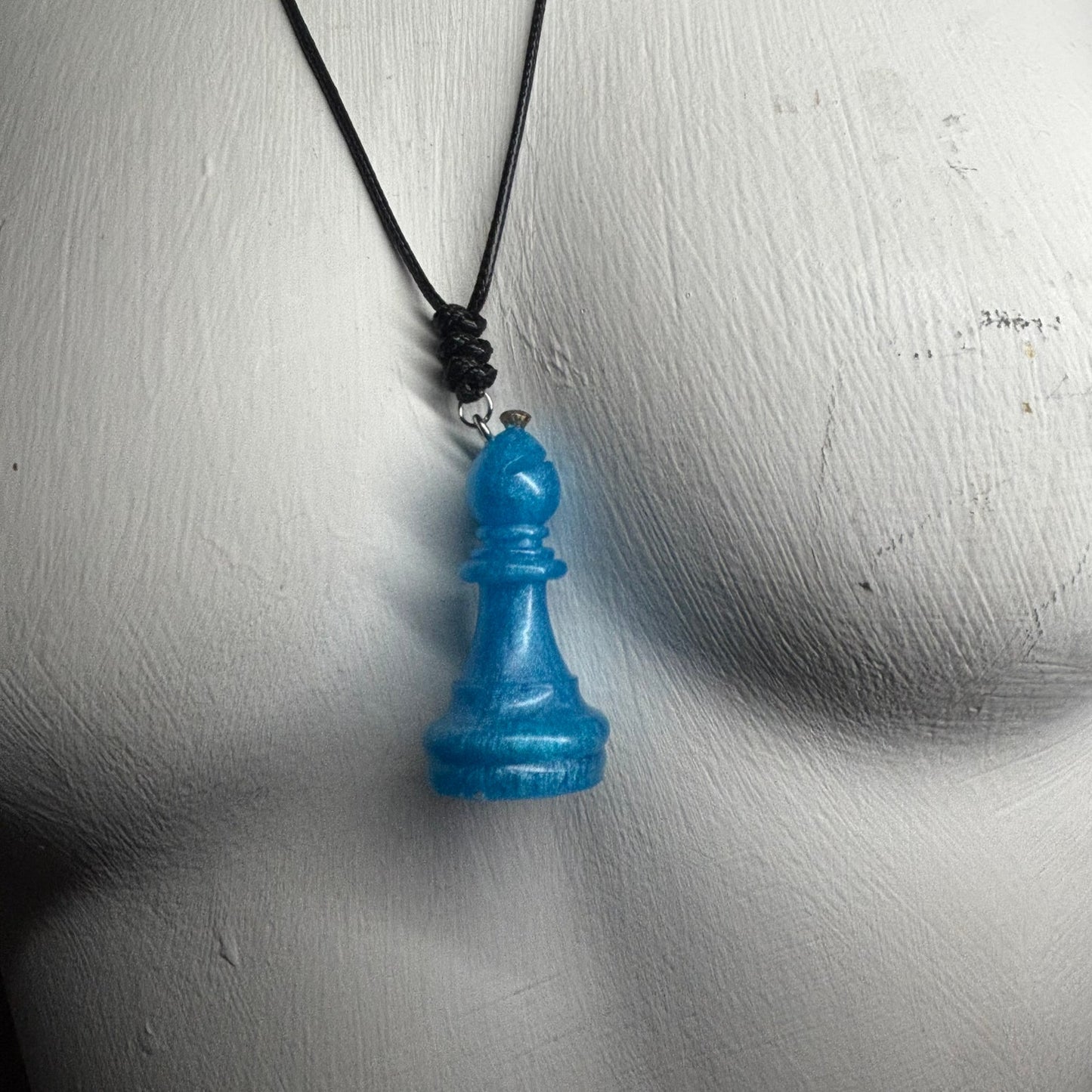Blue Bishop - Handmade Resin Chess Necklace